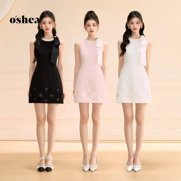 Oshea Three-Color Small Fragrance Sleeveless Dress For Women 2025 New Early Autumn Bow Slim A-Line Short Skirt