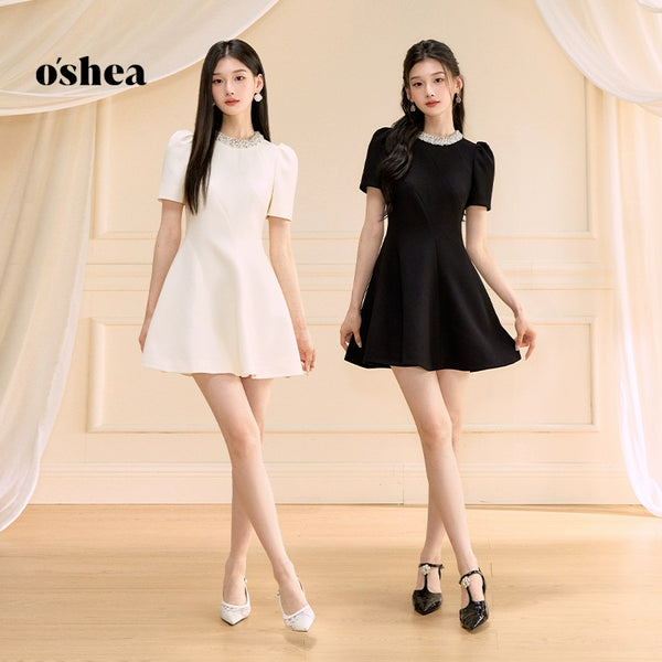 Oshea Hepburn'S Golden Style Puff Sleeve Dress For Women 2025 New Summer Age-Reducing Slimming A-Line Short Umbrella Skirt