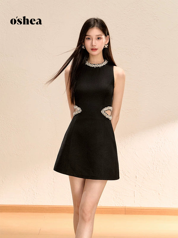 Oshea Daughter Style Black Dress 2025 New Summer Sleeveless Heavy Industry Hepburn Style A-Line Small Black Dress