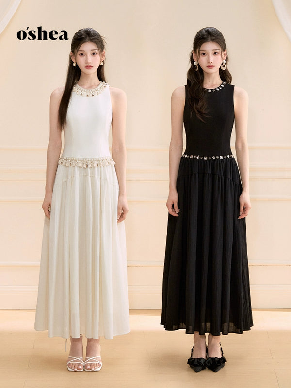 Oshea Heavy Industry Daughter Style Dress 2025 New Summer Sleeveless Holiday Beach Style Vest Dress Long Dress